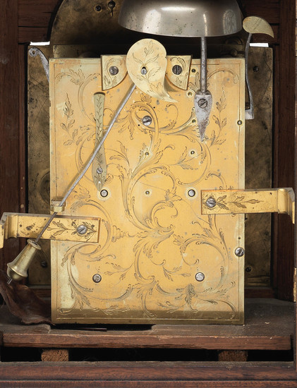 A third quarter 18th century brass mounted mahogany table clock