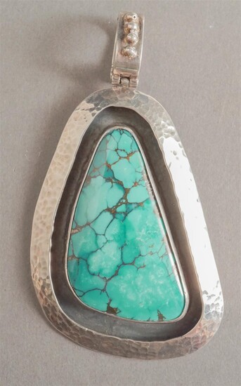 AF Design Southwest Style 950 Hammered Silver and Turquoise Pendant, 1.4 gross oz, L: 3-1/2 in