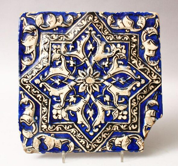 AN 19TH CENTURY OR EARLIER PERSIAN POTTERY MOULDED