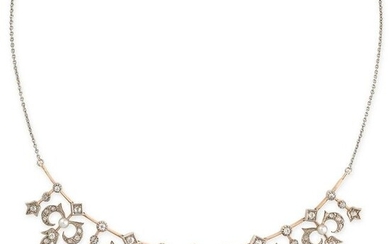 AN ANTIQUE DIAMOND AND PEARL NECKLACE designed as a