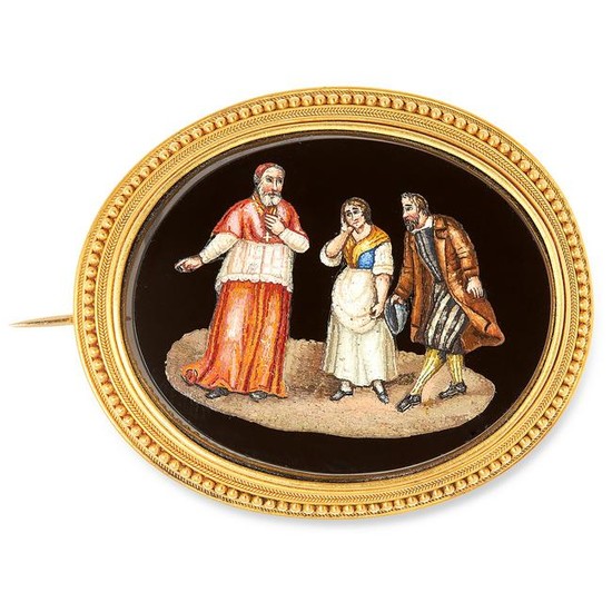 AN ANTIQUE MICROMOSAIC BROOCH depicting a religious