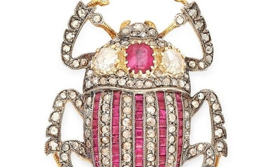 AN ANTIQUE RUBY AND DIAMOND BUG BROOCH, 19TH CENTURY in