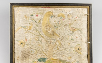 AN EARLY 18TH CENTURY SILKWORK PICTURE DEPICTING THE TREE OF...