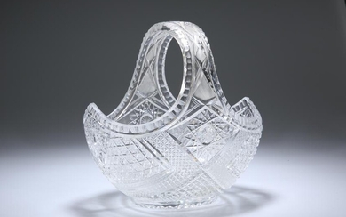 AN EARLY 20TH CENTURY CUT-GLASS BASKET, with