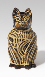 AN ENGLISH SLIPWARE CAT JUG, PROBABLY FIRST HALF OF THE 18TH CENTURY, STAFFORDSHIRE