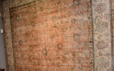 AN OVER-SIZED CONTEMPORARY VINTAGE OVER-DYED PERSIAN TABRIZ CARPET, VINTAGE PILE. A UNIQUE & INDIVIDUAL MODERN CARPET CREATED FROM A...