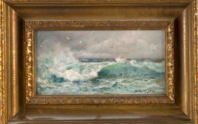 ARTHUR VIDAL DIEHL (Massachusetts/New York/England, 1870-1929), Crashing surf., Oil on board, 6.75"