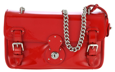 Accessories Handbags BAG, RALPH LAUREN, red patent leather, silver-tone hardwar...