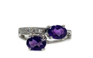 Aesthetic Amethyst And Austrian Crystal 925 Sterling Silver Ring