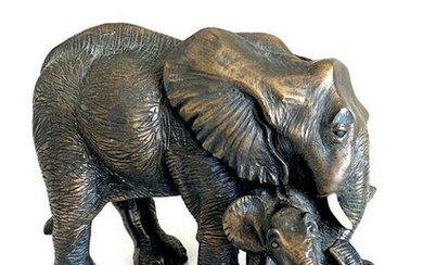 Alluring Vintage Bronze Statue of two elephants