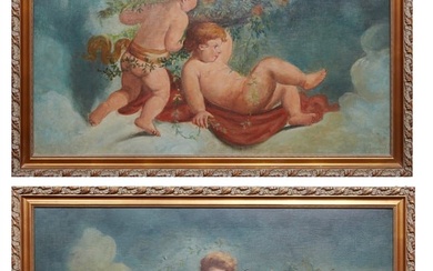 American School, "Pair of Frolicking Putti on Clouds and Waves," 20th c., H.- 22 in., W.- 36 in.