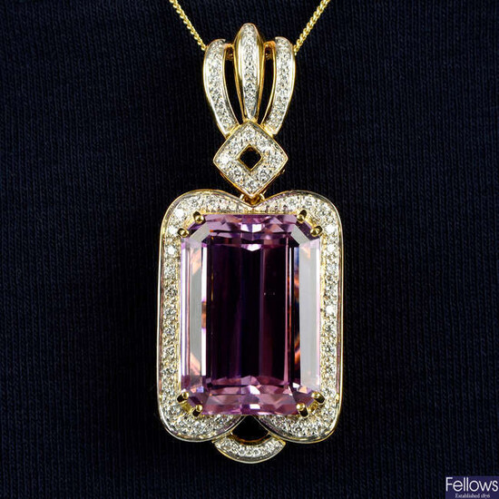 An 18ct gold kunzite and diamond pendant.