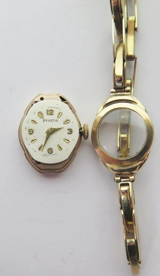 An Helvetia Ladies 9ct Gold Cased wristwatch and bracelet, 1...