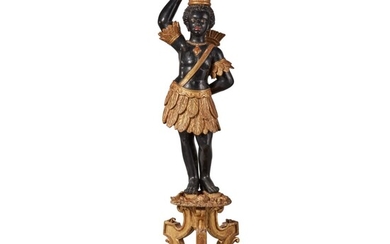 An Italian Baroque Style Parcel Gilt Figural Torchère, Late 19th/Early 20th Century
