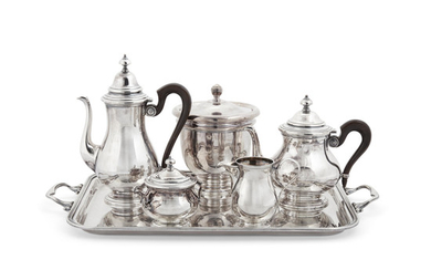 An Italian sterling silver four-piece tea and coffee service with a tray