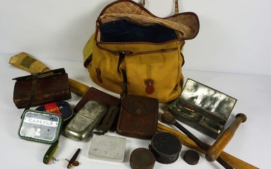 An assortment of fishing ephemera, including an early Hardy Bros 'Toby' spinner, an early 20th