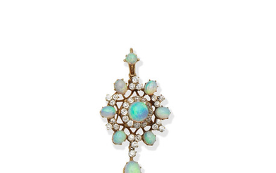 An opal and diamond pendant,, circa 1890