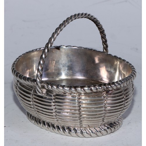 An unusual Victorian silver faux-rattan basket, 8.5cm long, ...