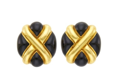 Andrew Clunn Pair of Gold and Black Enamel Earclips
