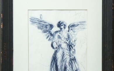 "Angel w Bird Bethesda Fountain NYC" Ink Drawing