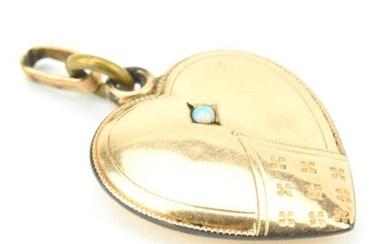 Antique 19th C Heart Pendant w Cabochon Opal