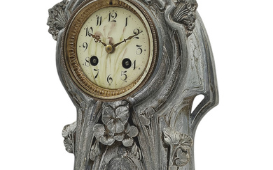 Antique Art Nouveau clock with enamel dial painted with...