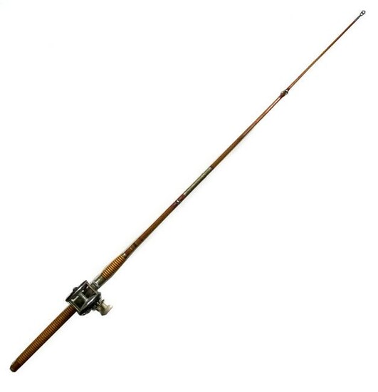 Antique Bamboo Wood Sport Fishing 66" Rod & Reel
