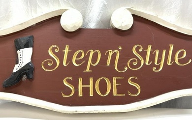 Antique Hand Carved Wood Store Shoe Sign, 36 in. L