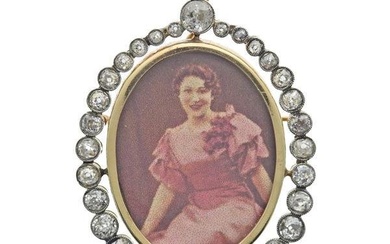 Antique Platinum Gold Diamond Miniature Portrait Pendant Brooch