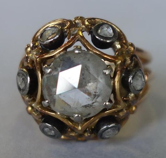 Antique Rose Cut Diamond & 14K Gold Ring, 2.91 Cts