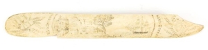 Antique Scrimshaw ivory letter opener, decorated with a buil...