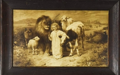 Antique William Strutt Lion & Lamb Framed Print
