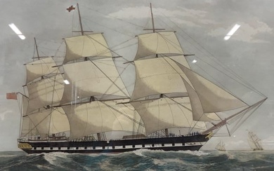 Antq Clipper Ship Colored Plate Engraving
