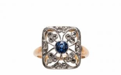 Art Deco Sapphire and Diamond Plaque Ring