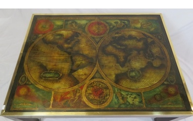 Art deco style brass framed 'Globes of the World' coffee tab...