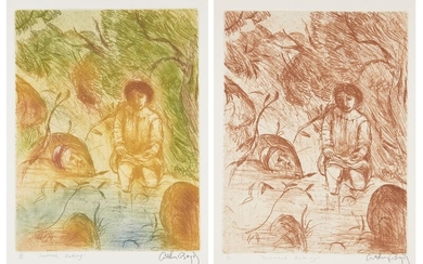 Arthur Boyd AC OBE, Australian 1920-1999- Susannah Bathing (Sepia and Colour); two etchings one in sepia and one in colours on BFK Roves wove, each signed, titled and numbered 21/25 and 23/50 in pencil respectively, printed by Max Miller, East...