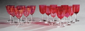 Assembled Set of Sixteen Cranberry Glass Cordials