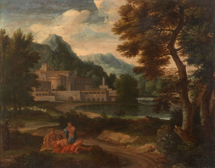 Attribué à Abraham GENOELS Anvers, 1640 - 1723 Bergers et leur troupeau dans un paysage classique