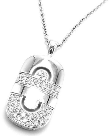 Authentic! Bulgari Bvlgari Parentesi 18k White Gold Diamond Pendant Necklace