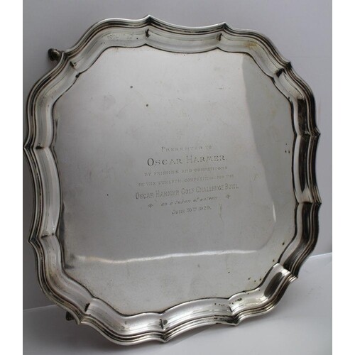 BARKER BROTHERS SILVER LTD, A SQUARE FORM SILVER TRAY, with ...