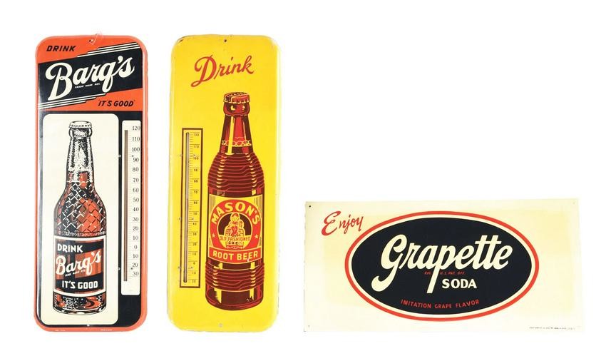 BARQ'S AND MASON ROOT BEER THERMOMETERS AND GRAPETTE