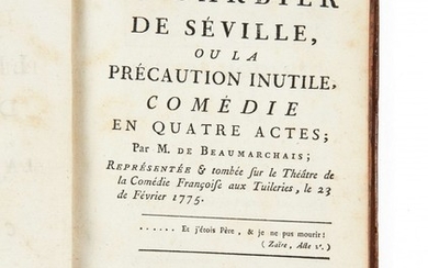 BEAUMARCHAIS, Pierre-Augustin Caron de - RONESSE, Jacques Hippolyte (1732-1799) (1748- ?) Le Barbier de Séville. [Relié à la suite :] Mémoire de Sultan-Faithful