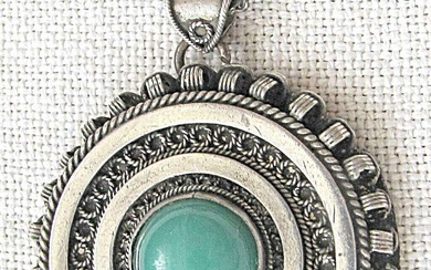 “BENYAMINOFF” Yemenite vintage filigree silver sterling 935 pendant /necklace set with jade