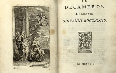 BOCCACCIO, Giovanni. Il Decameron di messer Giovanni Boccaccio. Del 1527. [Londra: Thomas Edlin, 1725]. RIproduzione dell'edizione del 1527, 4to (220x150mm).…