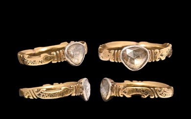 Bague géorgienne en or avec diamant. Datée de 1756 après J.-C. L'anneau est orné d'un...