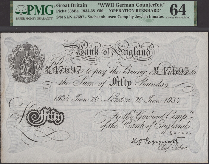 Bank of England, Kenneth O. Peppiatt, Operation Bernhard, £50, 20 June 1934,...