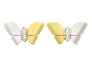 Barry Kieselstein-Cord Pair of Platinum, Gold and Diamond Butterfly Earclips