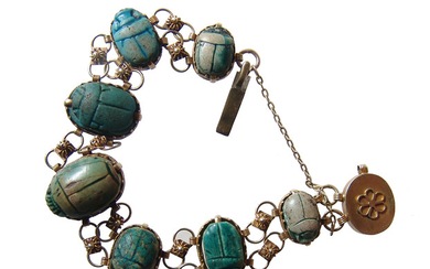 Beautiful antique gold bracelet with 7 Egyptian scarabs