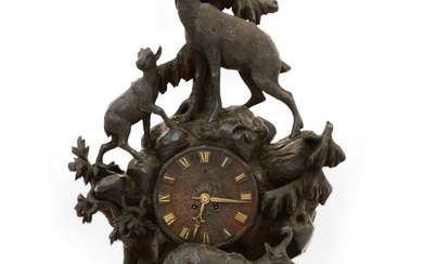 Black Forest Carved Wood Figural Mantel Clock
