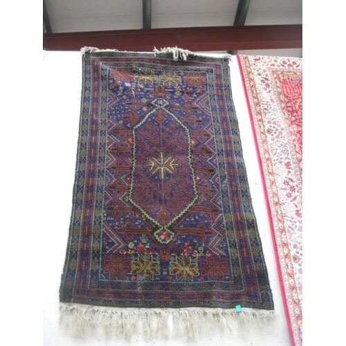 Blue Ground Persian Rug with Central Handwoven Medallian Pat...